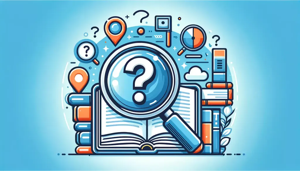 Une illustration colorée montrant une loupe sur un livre ouvert, entourée d'icônes représentant différents éléments du web, symbolisant la recherche et l'amélioration de votre score.