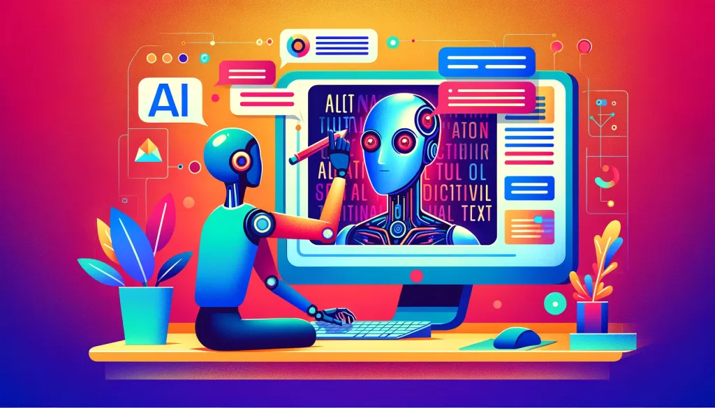 Interface moderne montrant la génération automatique de texte alternatif par intelligence artificielle
