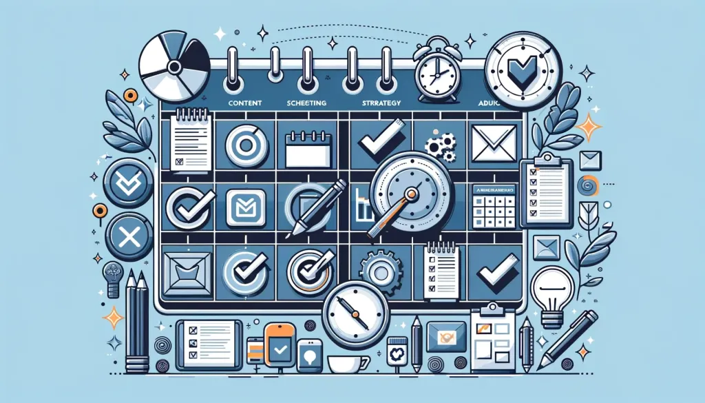 Illustration colorée autour des paramètres de partage sur Facebook, avec des icônes de réseaux sociaux et des interactions.
