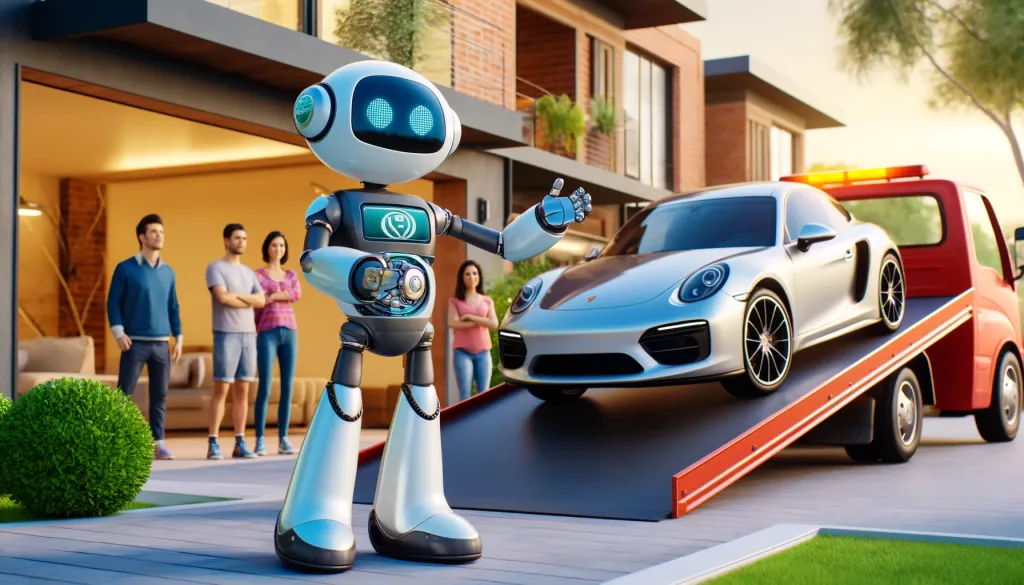 Un robot amical dans une allée résidentielle moderne