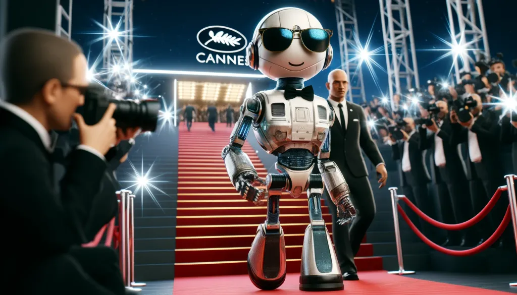 Un robot amical est présenté comme une star, avec des caméras et des flashes