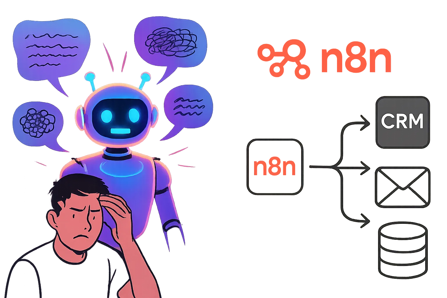 Comparaison entre un chatbot IA complexe et frustrant et un n8n chatbot simple et efficace