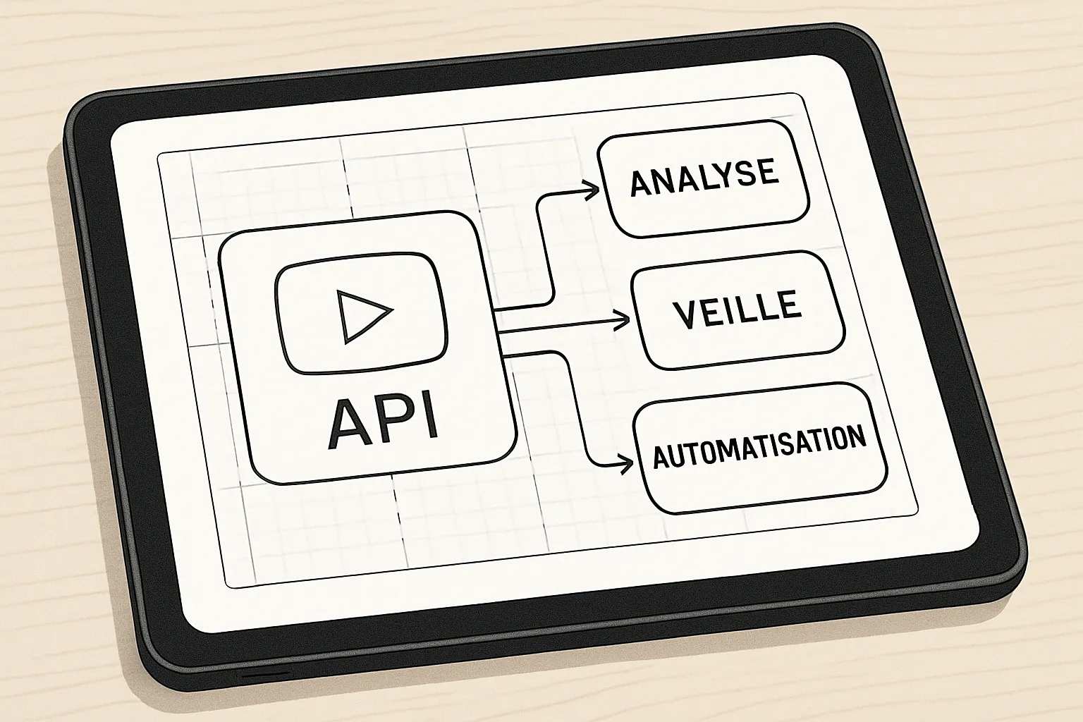 Schéma des fonctionnalités de l'API YouTube pour les entreprises via n8n : analyse, veille, automatisation