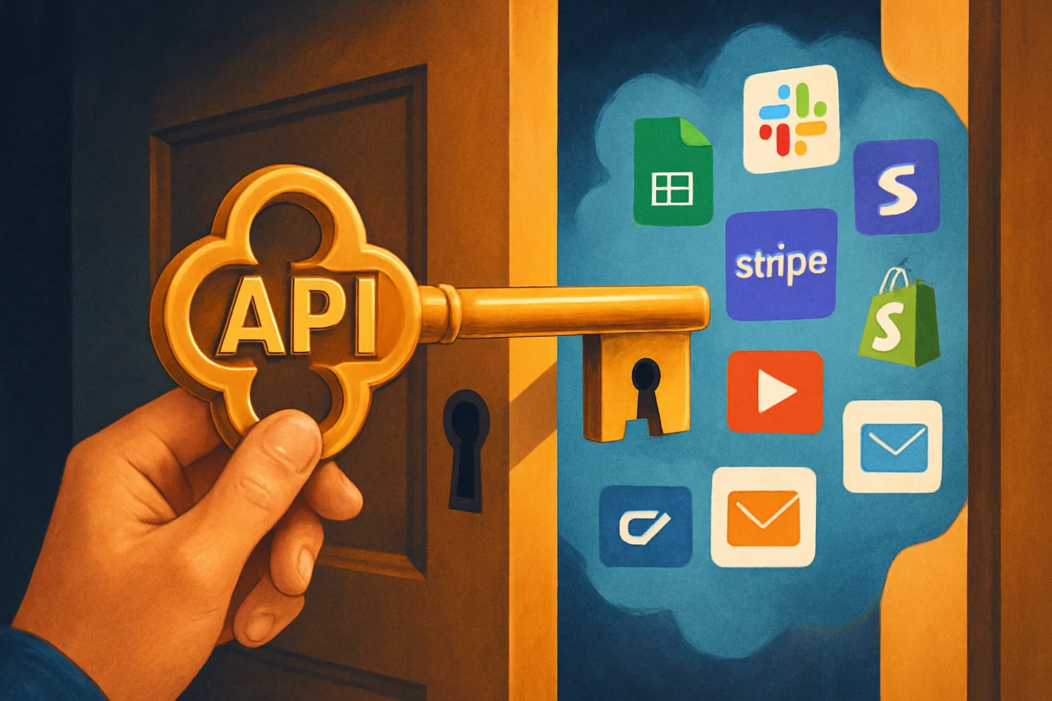 Personne tenant une clé API pour débloquer le potentiel de multiples applications logicielles