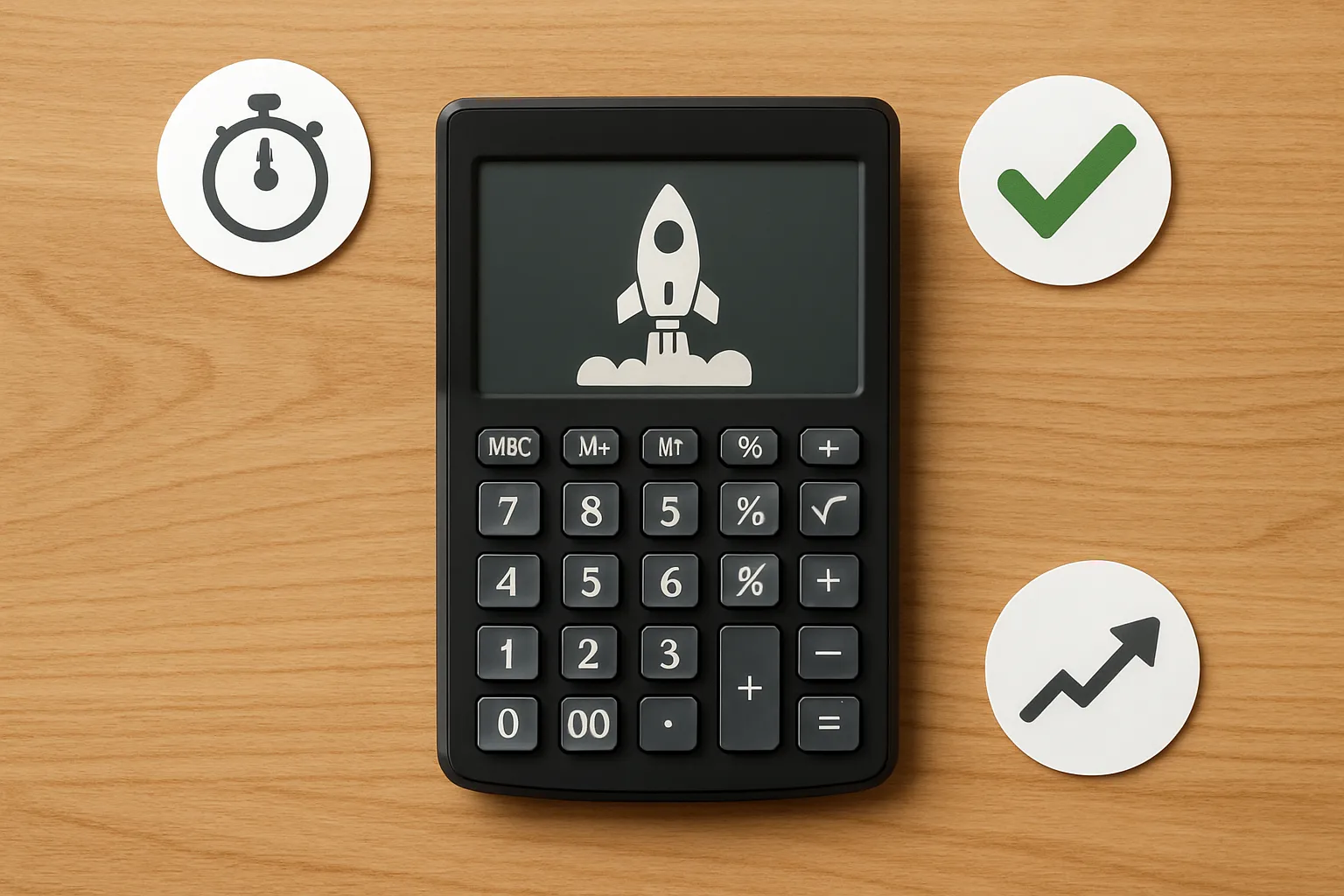 Calculatrice montrant une fusée, symbolisant le calcul du ROI de N8N pour la croissance d'une PME